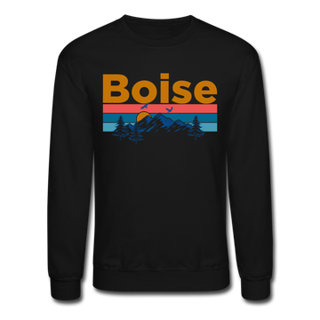 Boise, Idaho Sweatshirt - Retro Mountain & Birds Boise Crewneck Sweatshirt - black