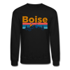 Boise, Idaho Sweatshirt - Retro Mountain & Birds Boise Crewneck Sweatshirt - black