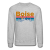 Boise, Idaho Sweatshirt - Retro Mountain & Birds Boise Crewneck Sweatshirt - heather gray