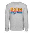 Boise, Idaho Sweatshirt - Retro Mountain & Birds Boise Crewneck Sweatshirt - heather gray