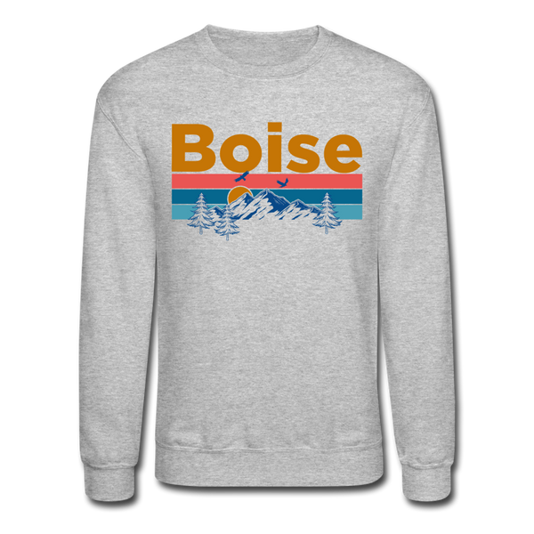 Boise, Idaho Sweatshirt - Retro Mountain & Birds Boise Crewneck Sweatshirt - heather gray