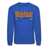 Boise, Idaho Sweatshirt - Retro Mountain & Birds Boise Crewneck Sweatshirt - royal blue