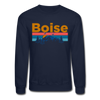 Boise, Idaho Sweatshirt - Retro Mountain & Birds Boise Crewneck Sweatshirt - navy