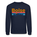 Boise, Idaho Sweatshirt - Retro Mountain & Birds Boise Crewneck Sweatshirt - navy