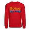Boise, Idaho Sweatshirt - Retro Mountain & Birds Boise Crewneck Sweatshirt - red