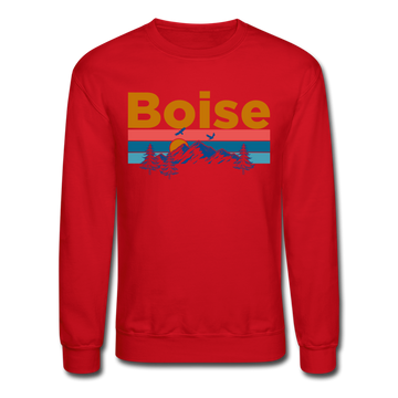 Boise, Idaho Sweatshirt - Retro Mountain & Birds Boise Crewneck Sweatshirt - red