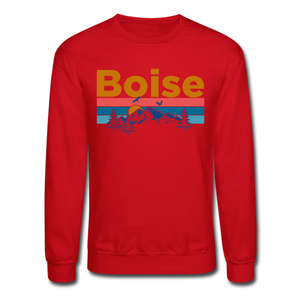 Boise, Idaho Sweatshirt - Retro Mountain & Birds Boise Crewneck Sweatshirt - red