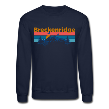 Breckenridge, Colorado Sweatshirt - Retro Mountain & Birds Breckenridge Crewneck Sweatshirt - navy