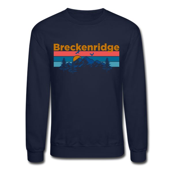 Breckenridge, Colorado Sweatshirt - Retro Mountain & Birds Breckenridge Crewneck Sweatshirt - navy