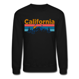 California Sweatshirt - Retro Mountain & Birds California Crewneck Sweatshirt - black