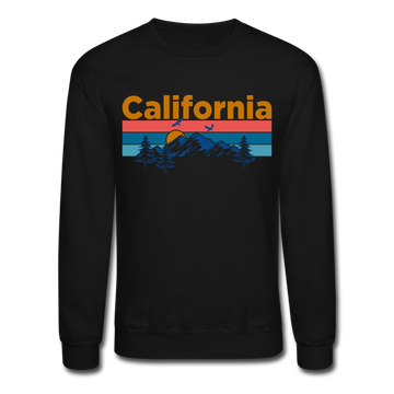 California Sweatshirt - Retro Mountain & Birds California Crewneck Sweatshirt - black