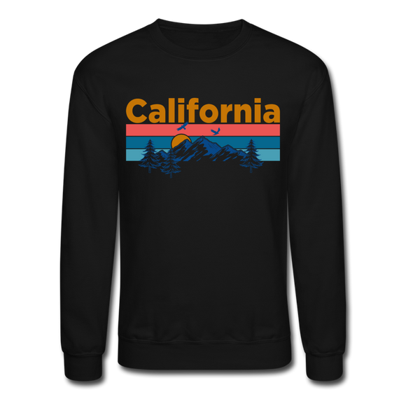 California Sweatshirt - Retro Mountain & Birds California Crewneck Sweatshirt - black