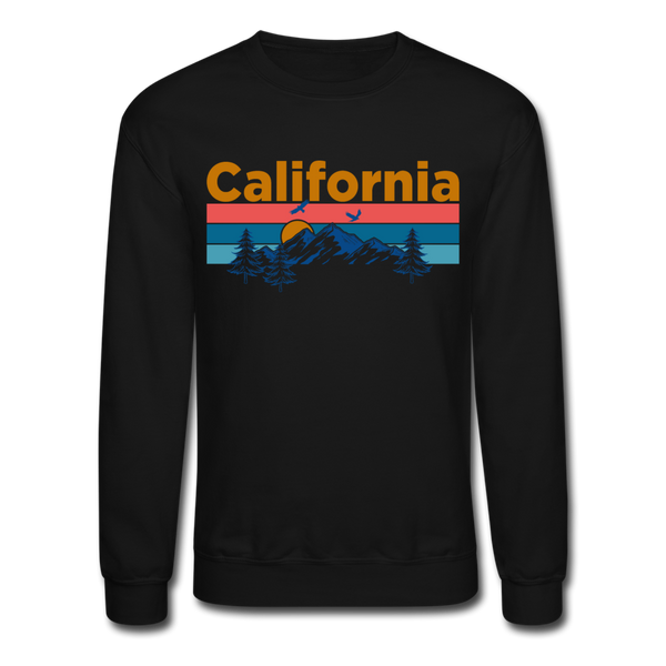 California Sweatshirt - Retro Mountain & Birds California Crewneck Sweatshirt - black
