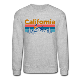 California Sweatshirt - Retro Mountain & Birds California Crewneck Sweatshirt - heather gray