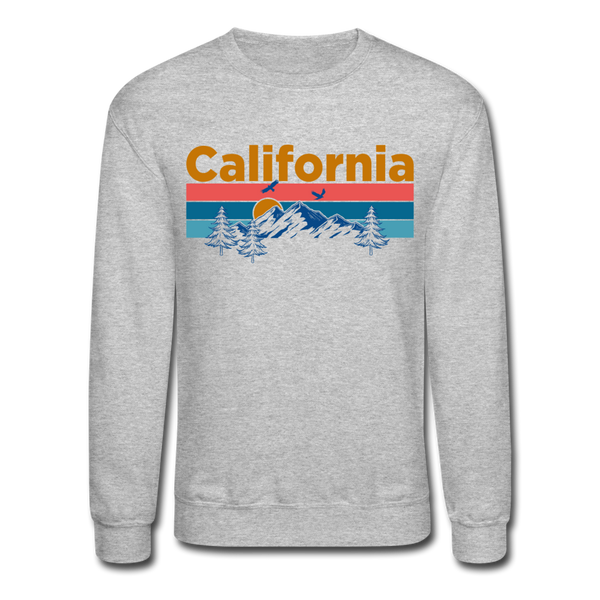 California Sweatshirt - Retro Mountain & Birds California Crewneck Sweatshirt - heather gray