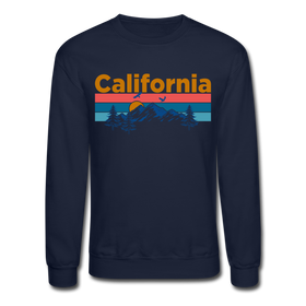 California Sweatshirt - Retro Mountain & Birds California Crewneck Sweatshirt - navy