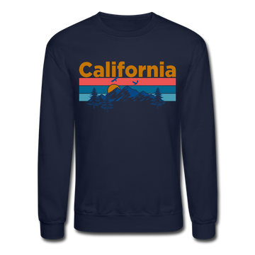 California Sweatshirt - Retro Mountain & Birds California Crewneck Sweatshirt - navy