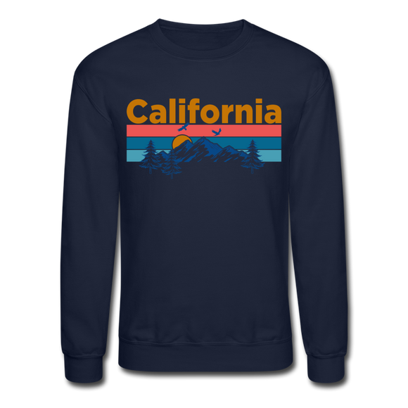 California Sweatshirt - Retro Mountain & Birds California Crewneck Sweatshirt - navy