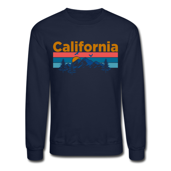 California Sweatshirt - Retro Mountain & Birds California Crewneck Sweatshirt - navy