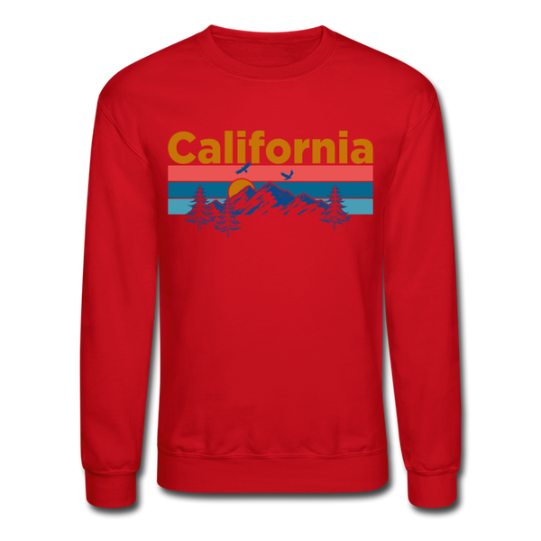 California Sweatshirt - Retro Mountain & Birds California Crewneck Sweatshirt - red