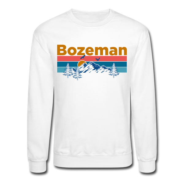 Bozeman, Montana Sweatshirt - Retro Mountain & Birds Bozeman Crewneck Sweatshirt - white