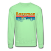 Bozeman, Montana Sweatshirt - Retro Mountain & Birds Bozeman Crewneck Sweatshirt - lime