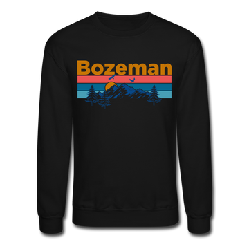 Bozeman, Montana Sweatshirt - Retro Mountain & Birds Bozeman Crewneck Sweatshirt - black