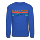 Bozeman, Montana Sweatshirt - Retro Mountain & Birds Bozeman Crewneck Sweatshirt - royal blue