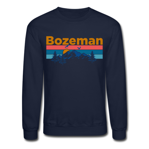Bozeman, Montana Sweatshirt - Retro Mountain & Birds Bozeman Crewneck Sweatshirt - navy