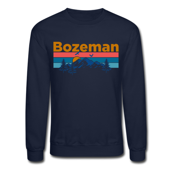 Bozeman, Montana Sweatshirt - Retro Mountain & Birds Bozeman Crewneck Sweatshirt - navy