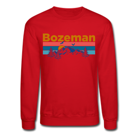 Bozeman, Montana Sweatshirt - Retro Mountain & Birds Bozeman Crewneck Sweatshirt - red