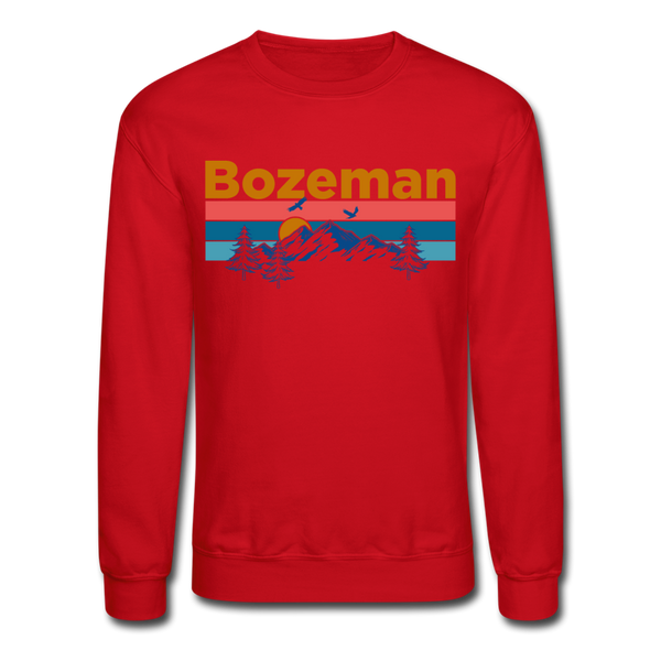 Bozeman, Montana Sweatshirt - Retro Mountain & Birds Bozeman Crewneck Sweatshirt - red