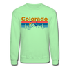 Colorado Sweatshirt - Retro Mountain & Birds Colorado Crewneck Sweatshirt - lime