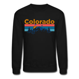 Colorado Sweatshirt - Retro Mountain & Birds Colorado Crewneck Sweatshirt - black