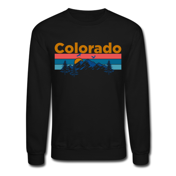Colorado Sweatshirt - Retro Mountain & Birds Colorado Crewneck Sweatshirt - black