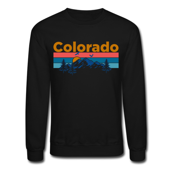Colorado Sweatshirt - Retro Mountain & Birds Colorado Crewneck Sweatshirt - black