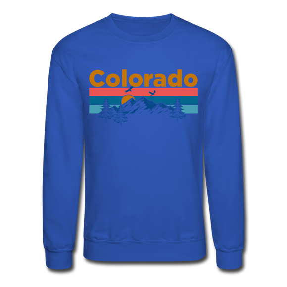 Colorado Sweatshirt - Retro Mountain & Birds Colorado Crewneck Sweatshirt - royal blue
