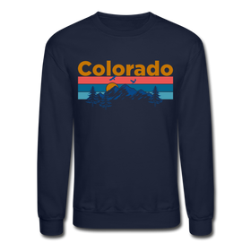Colorado Sweatshirt - Retro Mountain & Birds Colorado Crewneck Sweatshirt - navy
