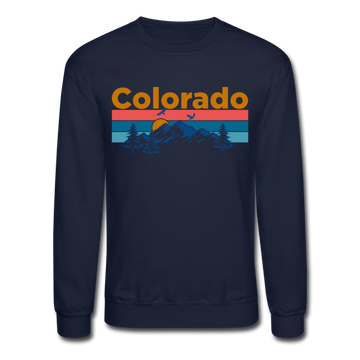 Colorado Sweatshirt - Retro Mountain & Birds Colorado Crewneck Sweatshirt - navy