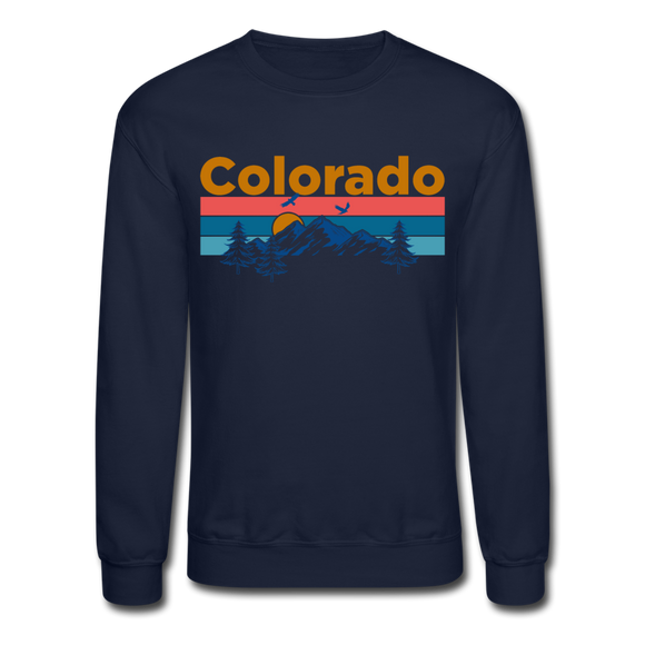 Colorado Sweatshirt - Retro Mountain & Birds Colorado Crewneck Sweatshirt - navy