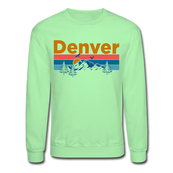 Denver, Colorado Sweatshirt - Retro Mountain & Birds Denver Crewneck Sweatshirt - lime