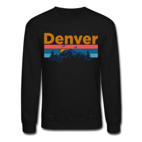 Denver, Colorado Sweatshirt - Retro Mountain & Birds Denver Crewneck Sweatshirt - black
