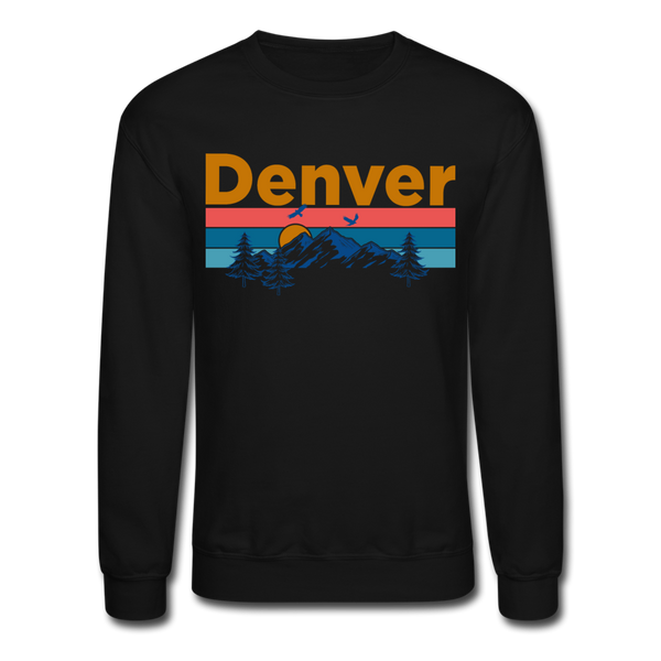 Denver, Colorado Sweatshirt - Retro Mountain & Birds Denver Crewneck Sweatshirt - black
