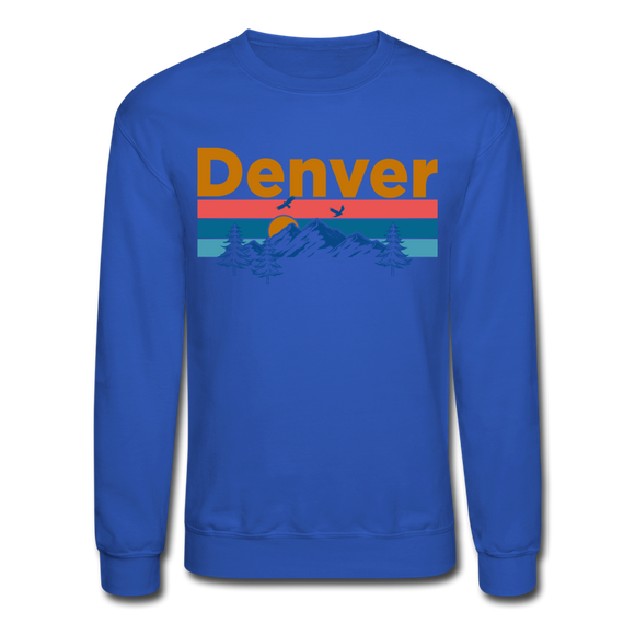 Denver, Colorado Sweatshirt - Retro Mountain & Birds Denver Crewneck Sweatshirt - royal blue