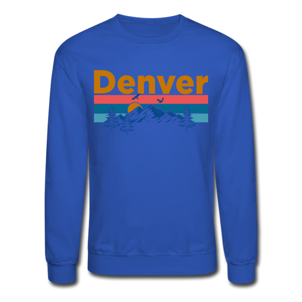 Denver, Colorado Sweatshirt - Retro Mountain & Birds Denver Crewneck Sweatshirt - royal blue