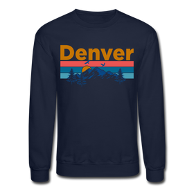 Denver, Colorado Sweatshirt - Retro Mountain & Birds Denver Crewneck Sweatshirt - navy