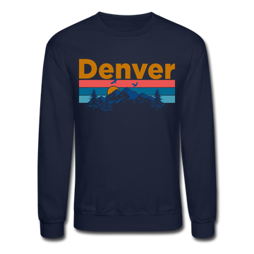 Denver, Colorado Sweatshirt - Retro Mountain & Birds Denver Crewneck Sweatshirt - navy