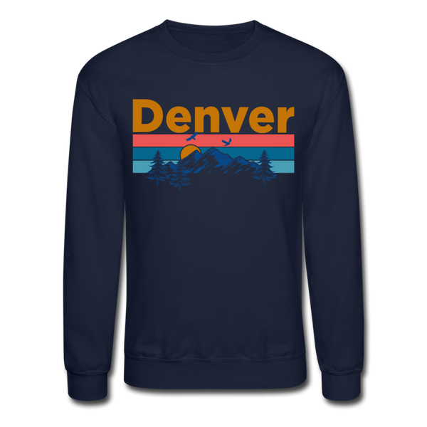 Denver, Colorado Sweatshirt - Retro Mountain & Birds Denver Crewneck Sweatshirt - navy