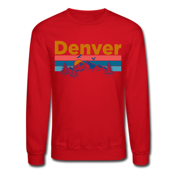 Denver, Colorado Sweatshirt - Retro Mountain & Birds Denver Crewneck Sweatshirt - red