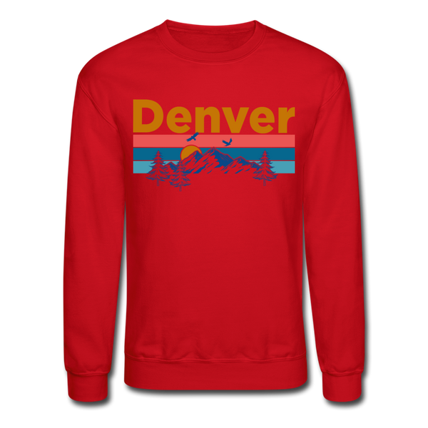 Denver, Colorado Sweatshirt - Retro Mountain & Birds Denver Crewneck Sweatshirt - red